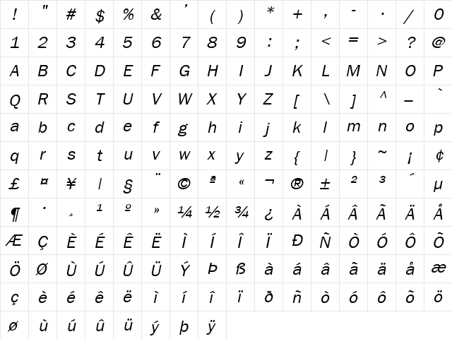 FrankfurtGothic Italic font glyphpreview