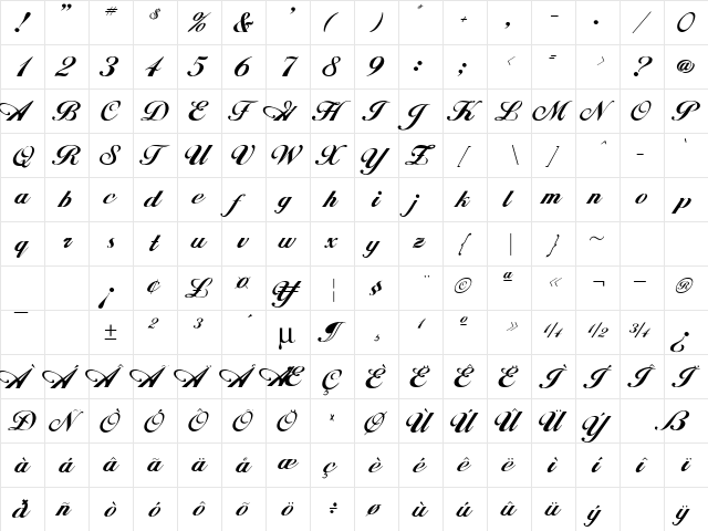 Excalibur Script Regular font glyphpreview