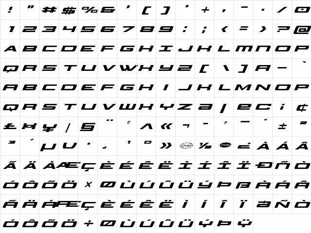 Classic Cobra Super-Italic Italic font glyphpreview