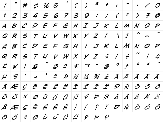 CCJoeKubert Italic font glyphpreview