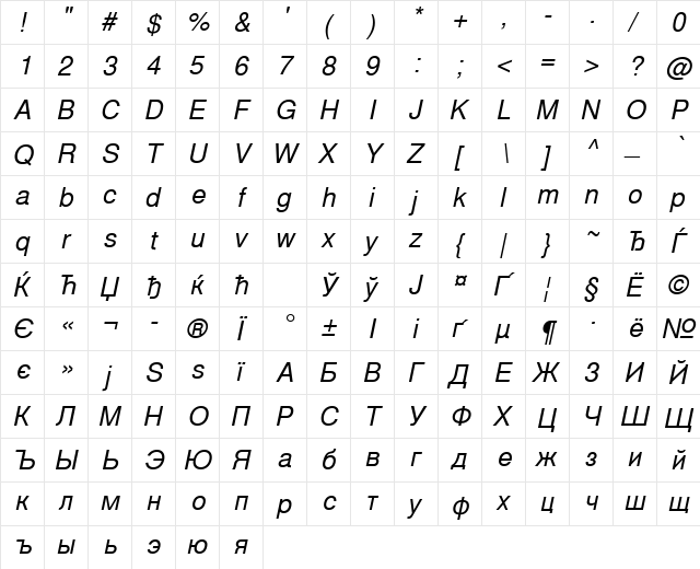 NimbusSanLCY Italic font glyphpreview