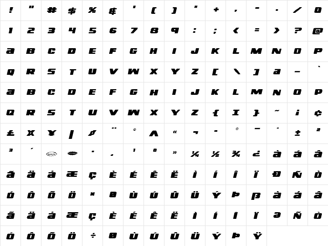 Right Hand Luke Expanded Italic Expanded Italic font glyphpreview