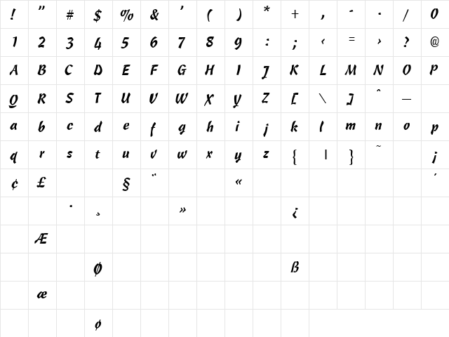 OleScriptLightSSK Regular font glyphpreview