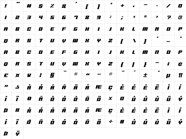 Robot Z Italic font glyphpreview