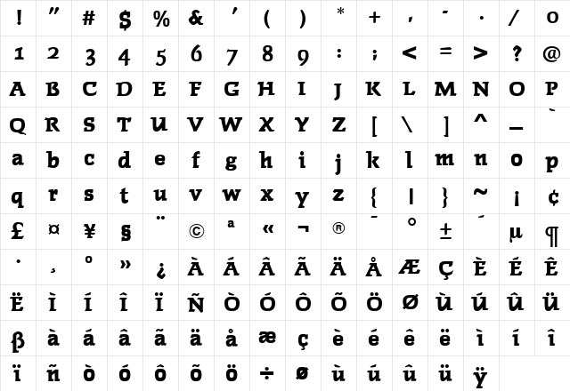 FaustExtraBoldOldStyleFigs Roman font glyphpreview