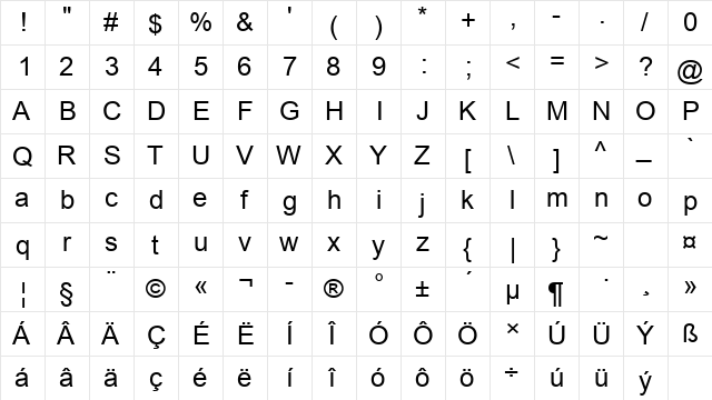 Arial CE Regular font glyphpreview