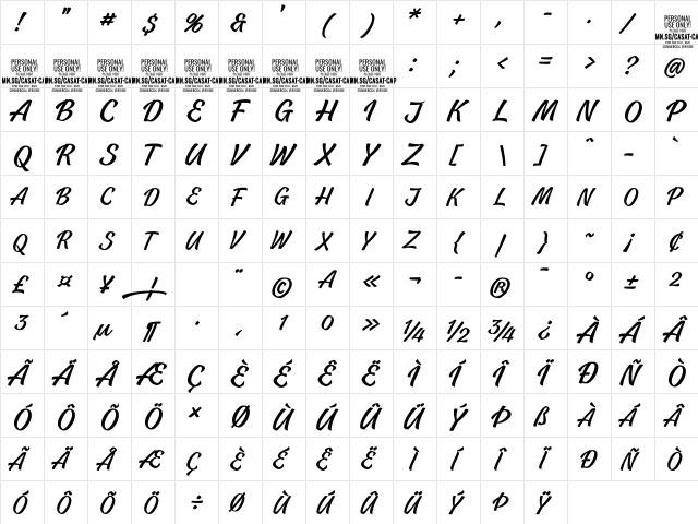 Casat Cap Light PERSONAL USE Regular font glyphpreview