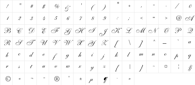 AllegroScript Italic font glyphpreview
