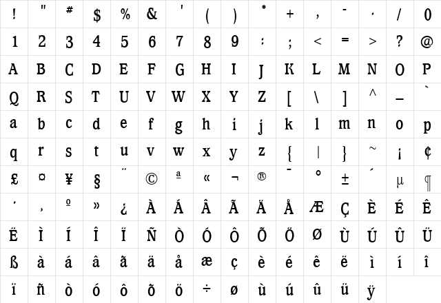 WaverlyBoldCondensed Roman font glyphpreview