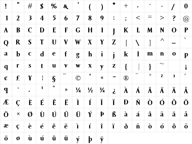 Saga Bold font glyphpreview