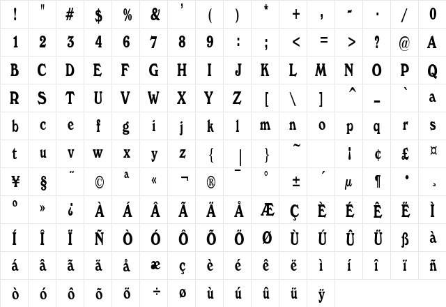 BuckinghamCondensed Regular font glyphpreview