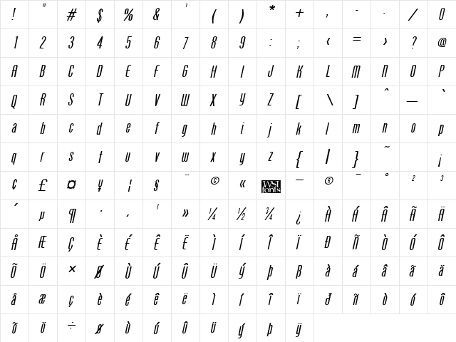 Protege Italic font glyphpreview