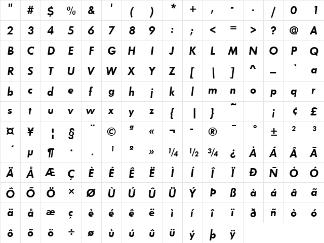 FuturaTDem Italic font glyphpreview