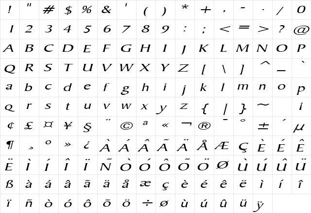 Barrett Extended Italic font glyphpreview