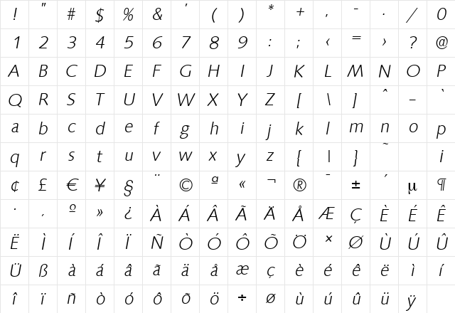 SaxonySerial-Light Italic font glyphpreview