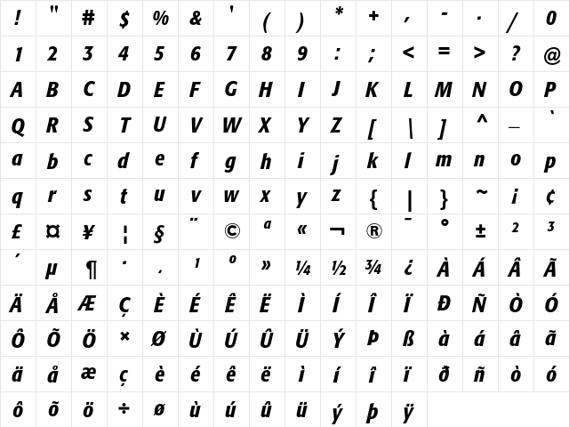 Formata Medium Condensed Italic font glyphpreview