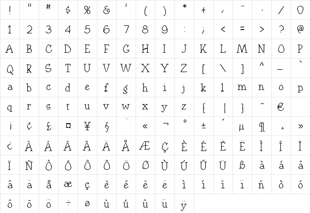 Sundsvall Regular font glyphpreview