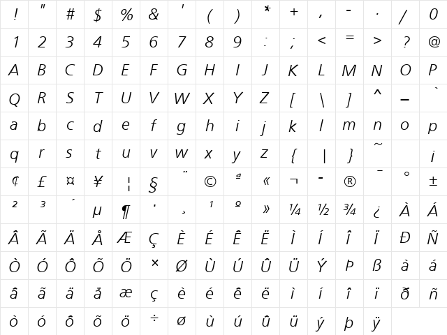 FrontPageLH Italic font glyphpreview