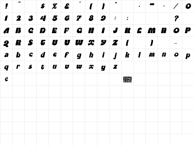 PookyDisplay Italic font glyphpreview