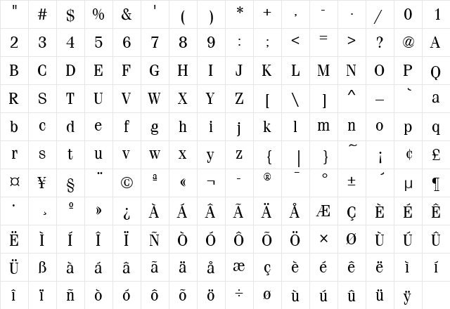 FeniceITC Medium font glyphpreview
