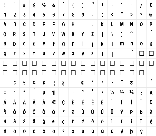 FZ BASIC 1 COND Normal font glyphpreview