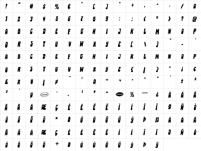 Pocket Monster Italic Italic font glyphpreview