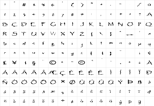 FZ WACKY 13 EX Normal font glyphpreview