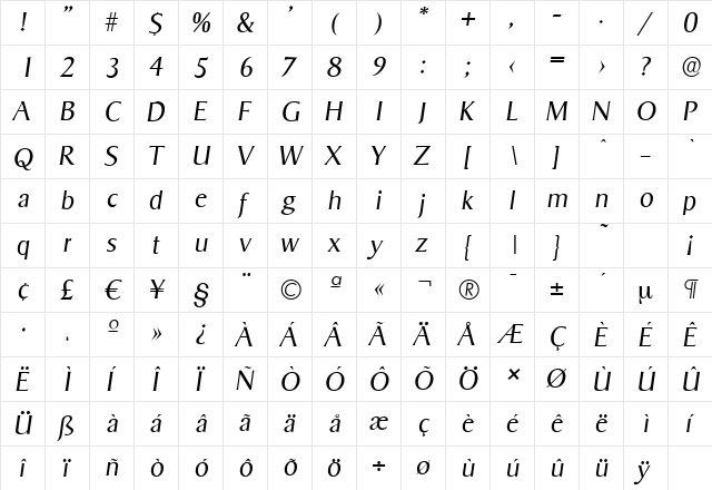 SigvarSerial-Light Italic font glyphpreview