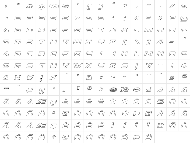 Dameron Outline Italic Outline Italic font glyphpreview