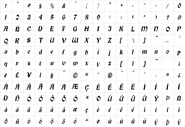 Brandywine-Condensed Italic font glyphpreview