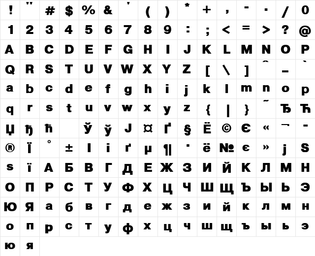 Pragmatica Black Regular font glyphpreview