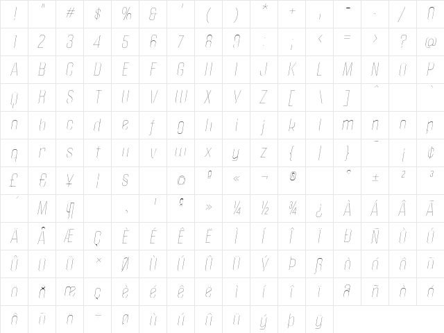 Politica Thin Italic font glyphpreview