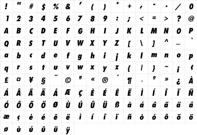 Futura-CondensedExtraBold-Italic Regular font glyphpreview