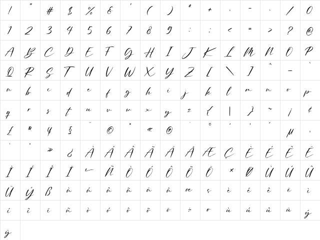 Amellian Gressida Regular font glyphpreview