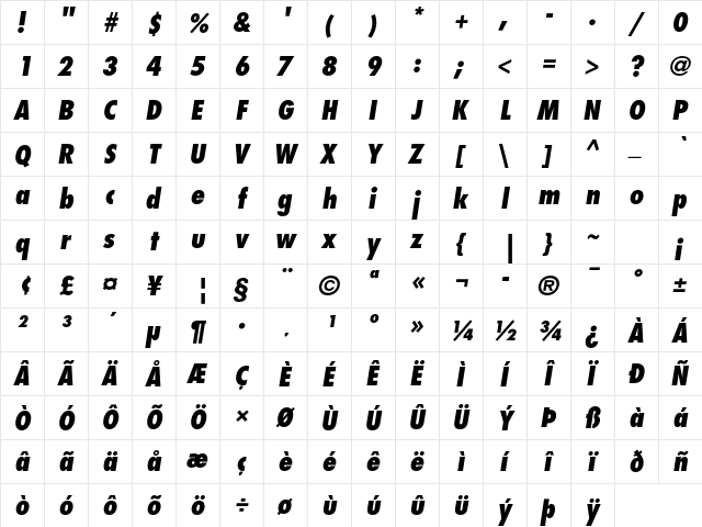 Futura Std Extra Bold Condensed Oblique font glyphpreview