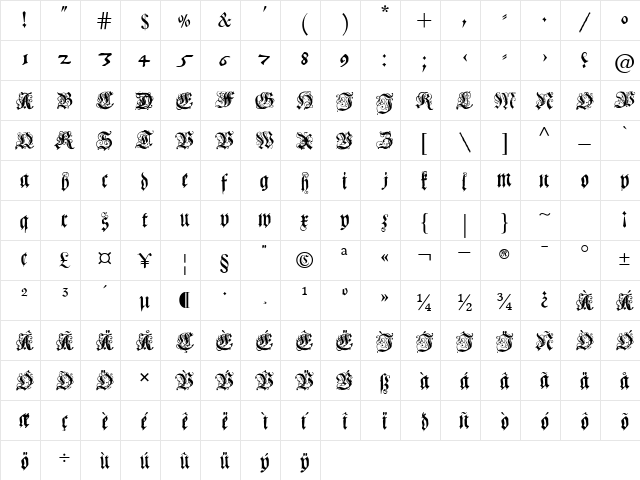 Coelnische Current Fraktur OsF UNZ1 Italic font glyphpreview