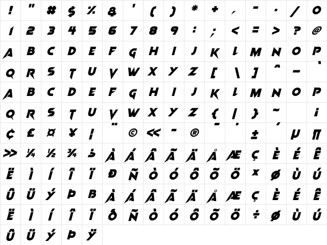 Vampire Wars Italic font glyphpreview