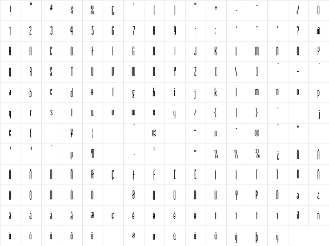 ModulaTall Regular font glyphpreview