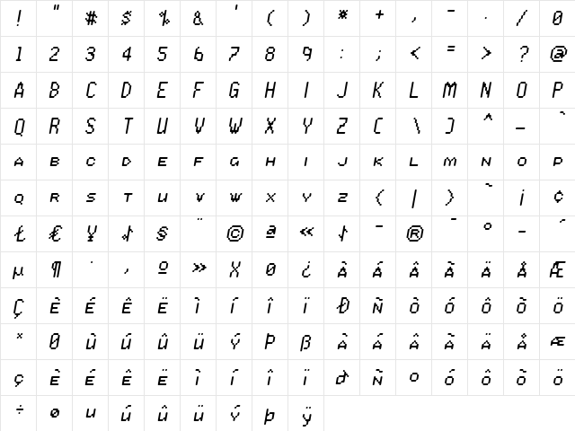 Praxis Italic font glyphpreview