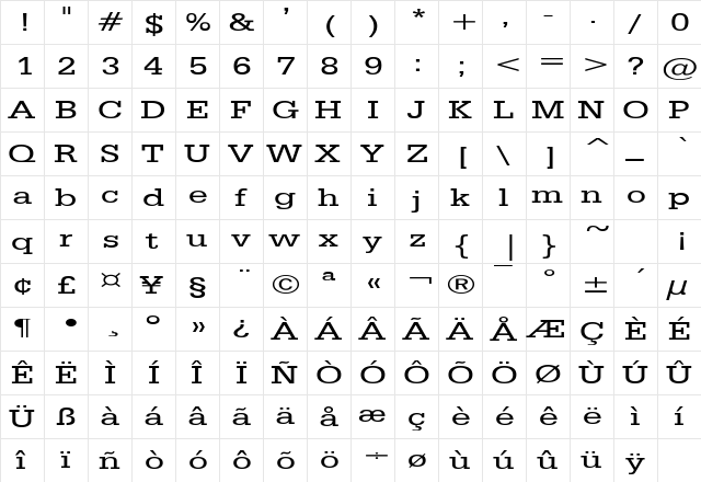 ClassicTypewriterExtended Regular font glyphpreview