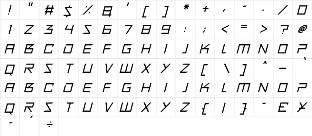 Quirky Robot Italic font glyphpreview