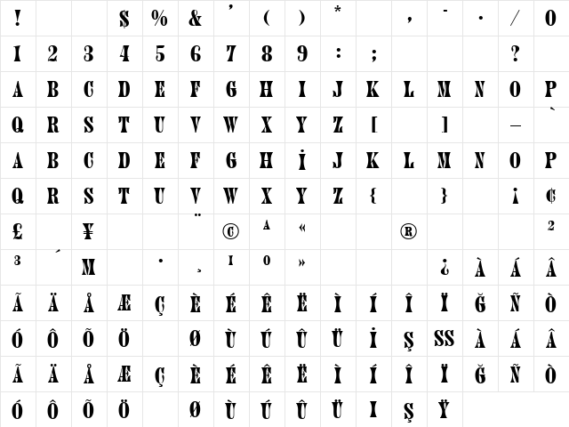 TR Jupiter Regular font glyphpreview