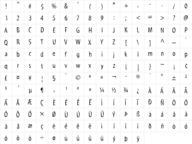 Myriad Tilt Regular font glyphpreview