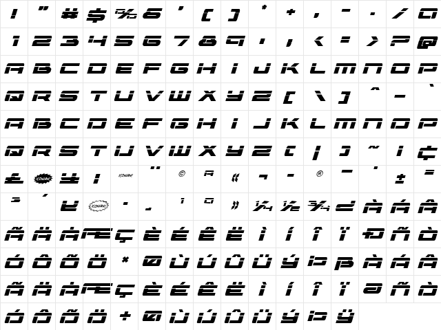 Vorpal Expanded Italic Expanded Italic font glyphpreview