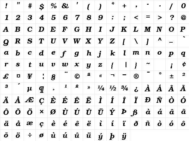 Bookwoman DemiItalicSH font glyphpreview