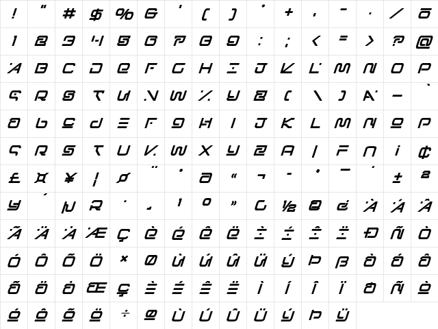 Foreign Alien Extra-Bold Italic Extra-Bold Italic font glyphpreview