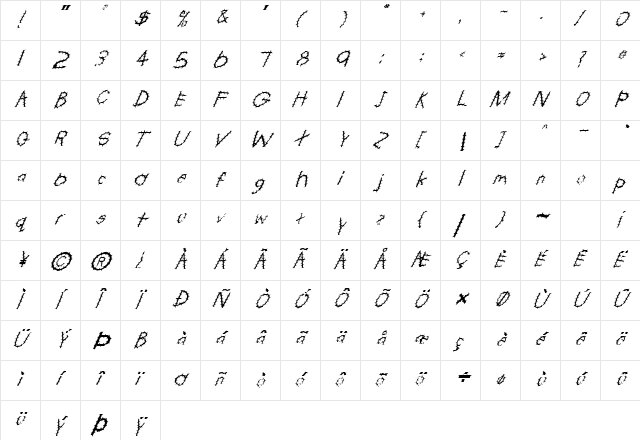 FZ HAND 22 SPIKED ITALIC Normal font glyphpreview