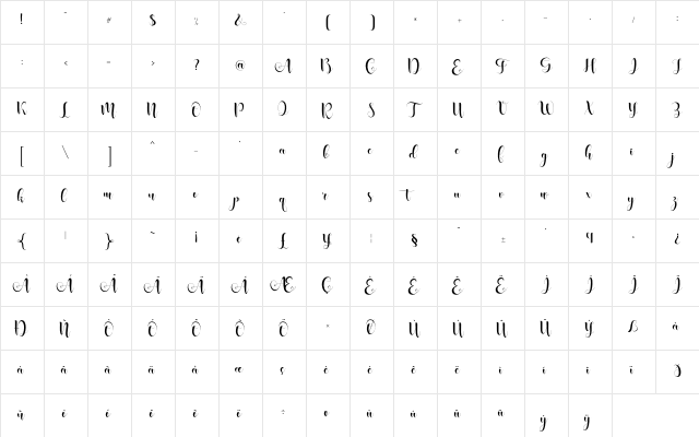 Shanhie Free Regular font glyphpreview