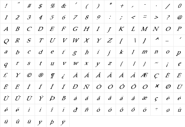 FZ ROMAN 21 ITALIC Normal font glyphpreview