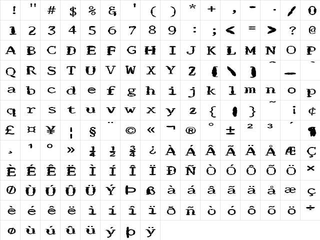 FZ DIGITAL 1 MANGLED EX Normal font glyphpreview